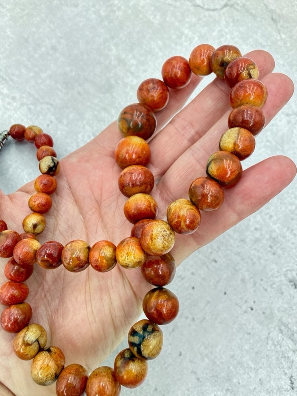 Vintage Chunky Apple Coral Graduated Bead Necklace 18” 80g Barrel Clasp Boho Lux - Picture 15 of 17